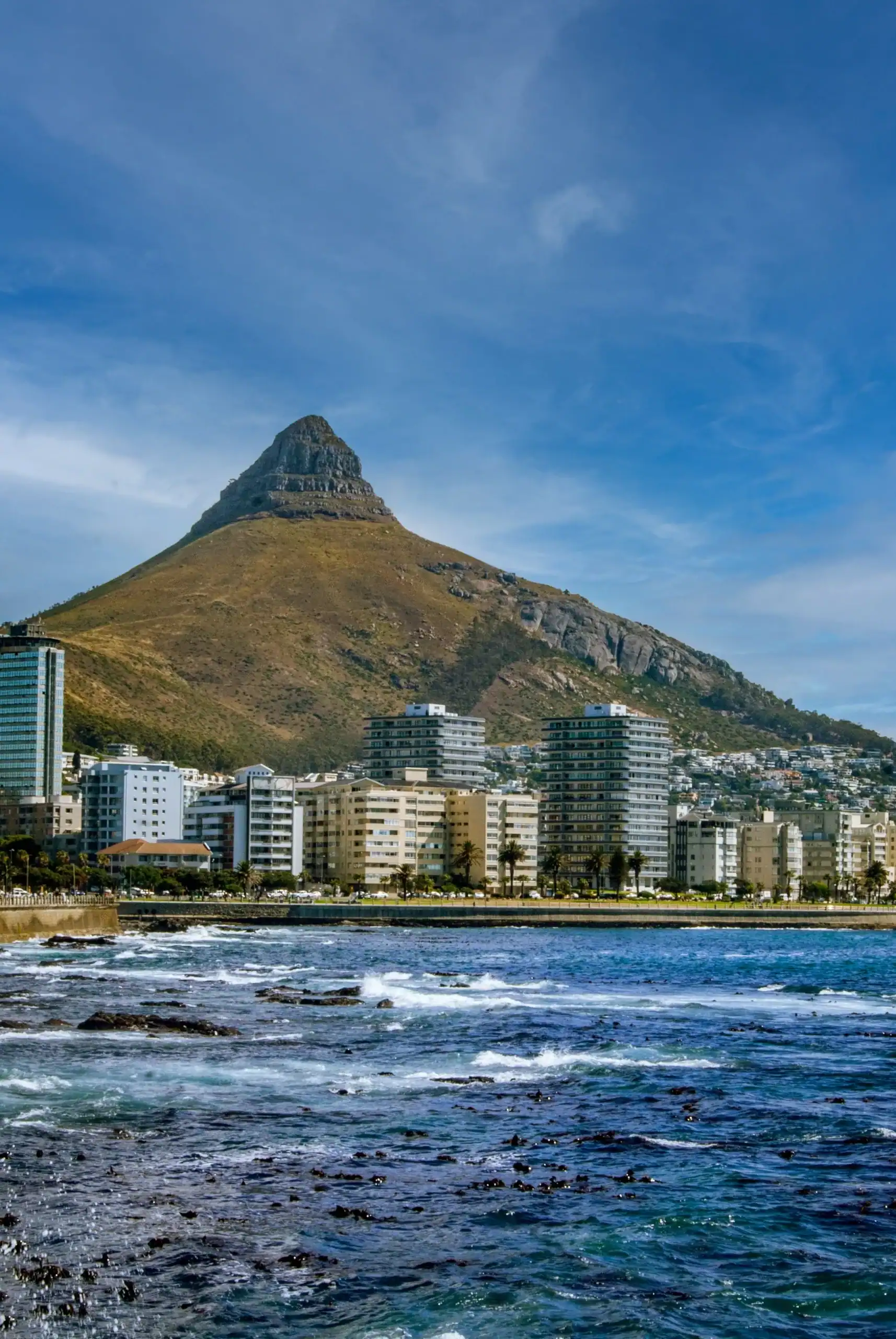 Panorama di Table Mountain con skyline di Città del Capo sullo sfondo.